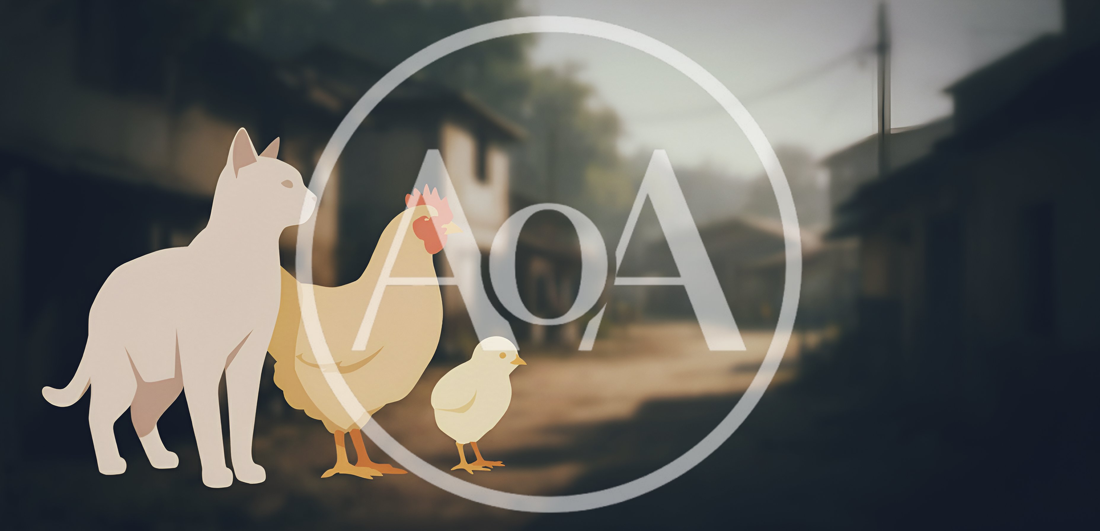 Stylized Illustration Of A Cat Chicken And Chick