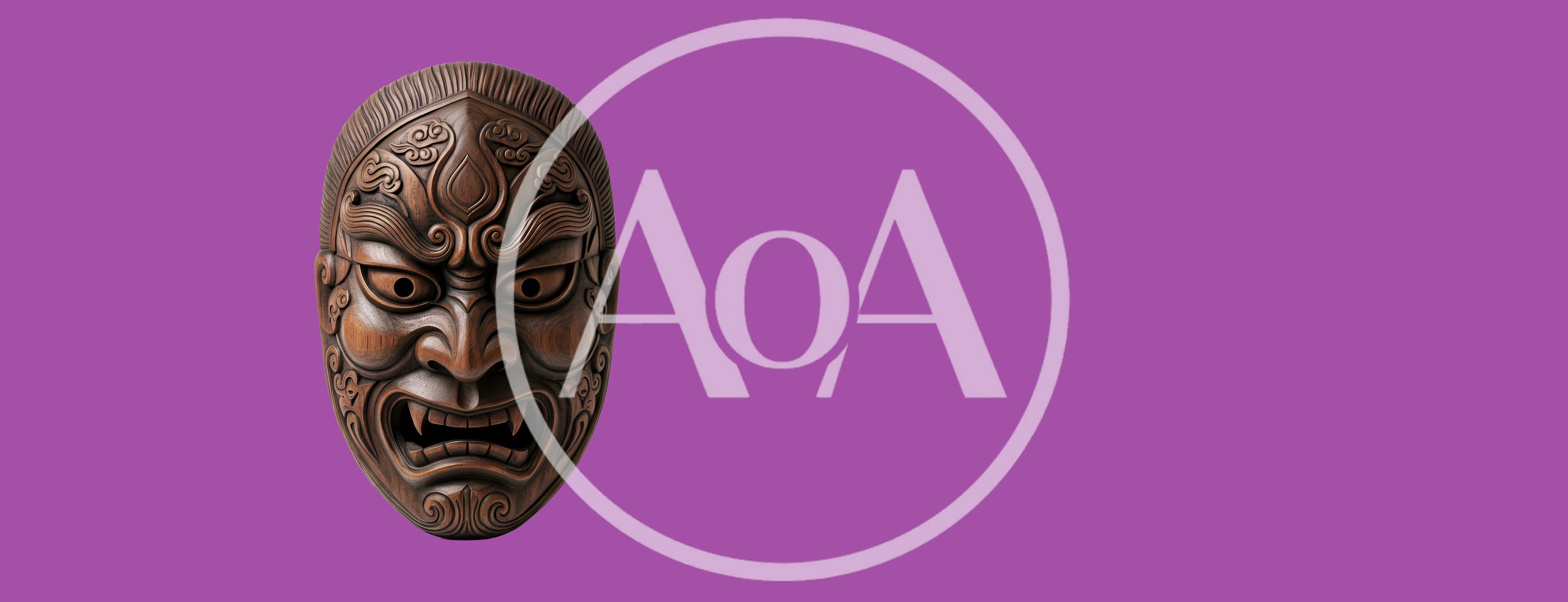Carved Wooden Japanese Oni Mask On Purple Background
