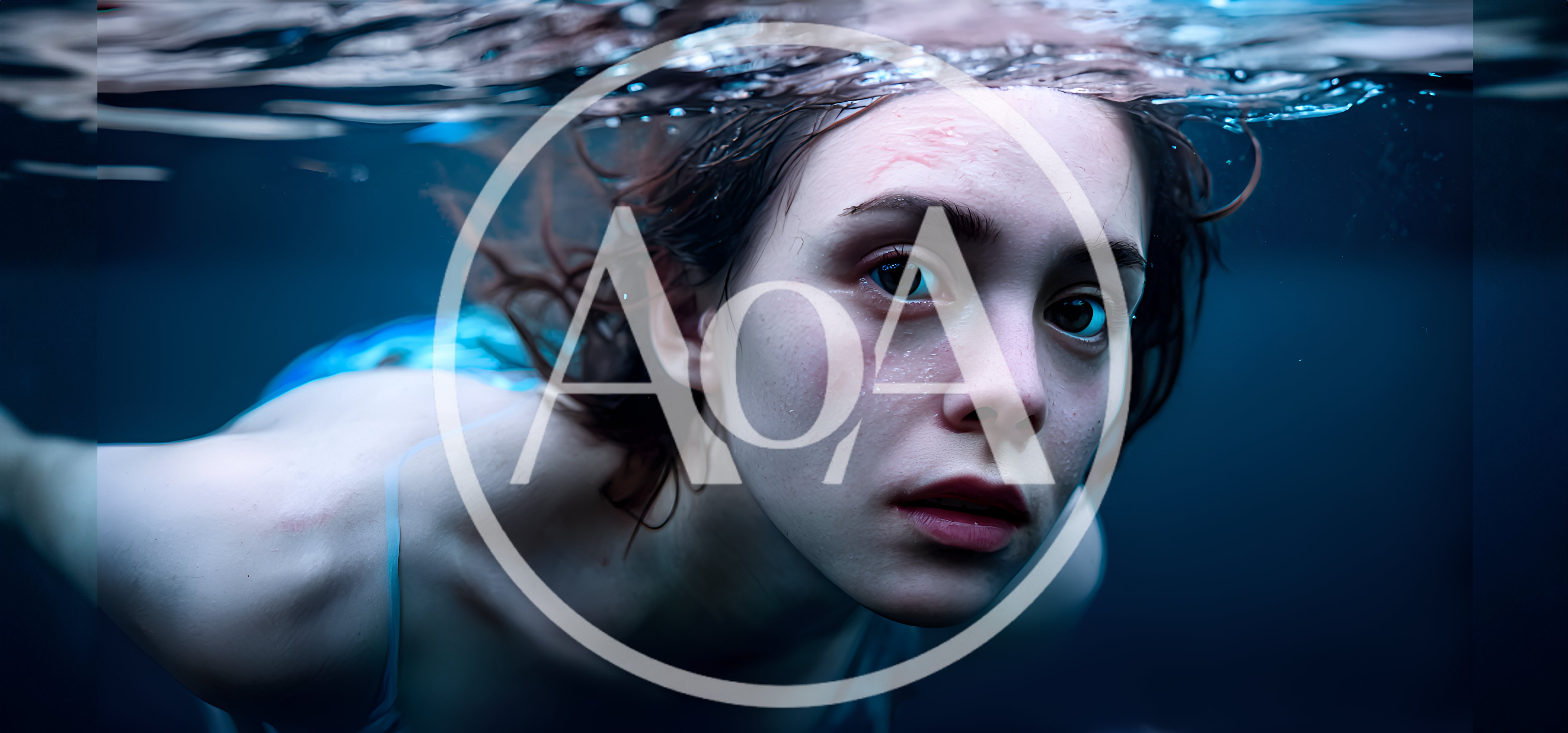 Young Woman Swimming Underwater In A Dark Pool