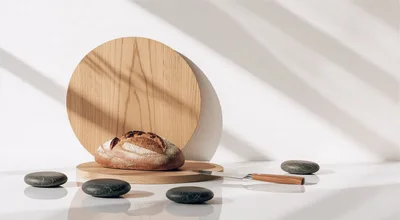 Fresh Sourdough Bread on Wooden Board with Knife