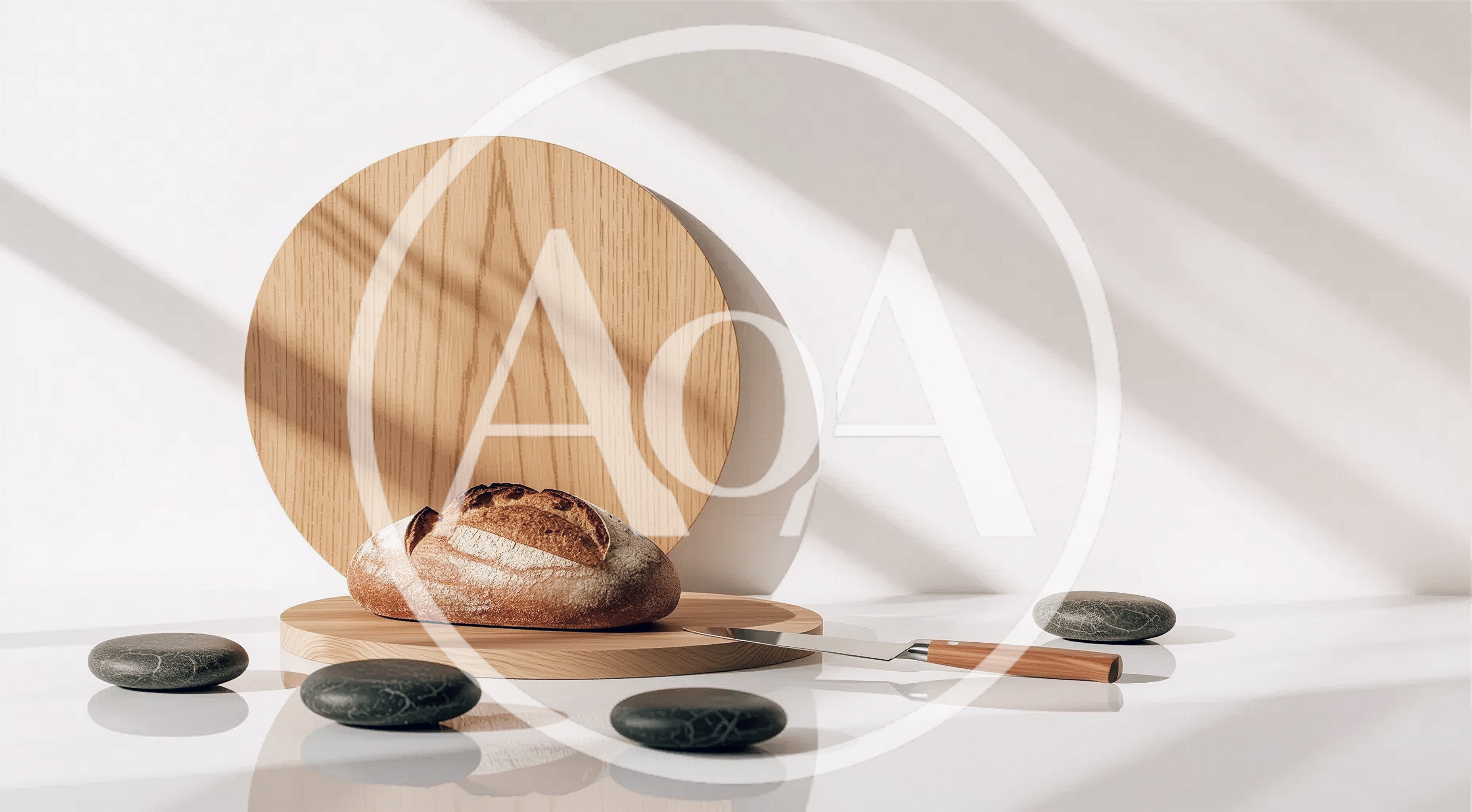 Fresh Sourdough Bread on Wooden Board with Knife