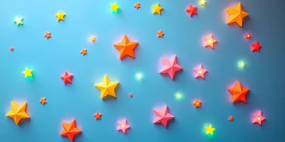 3D Rendered Colorful Stars On Blue Background