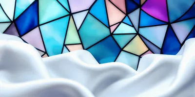 White Silk Fabric Against Stained Glass Background