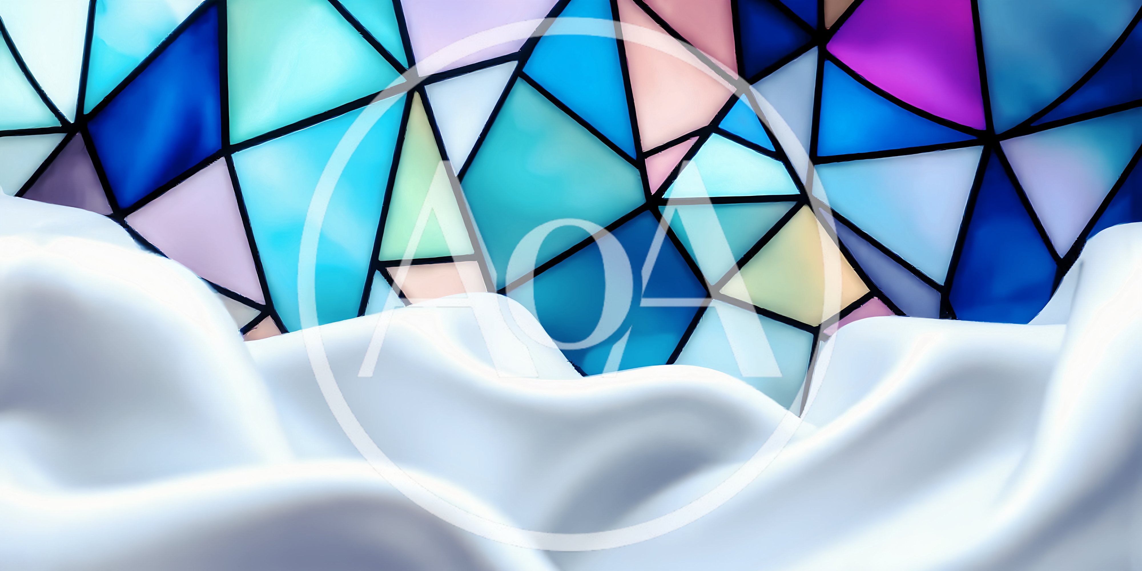 White Silk Fabric Against Stained Glass Background