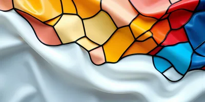 Abstract Stained Glass Pattern Over White Fabric