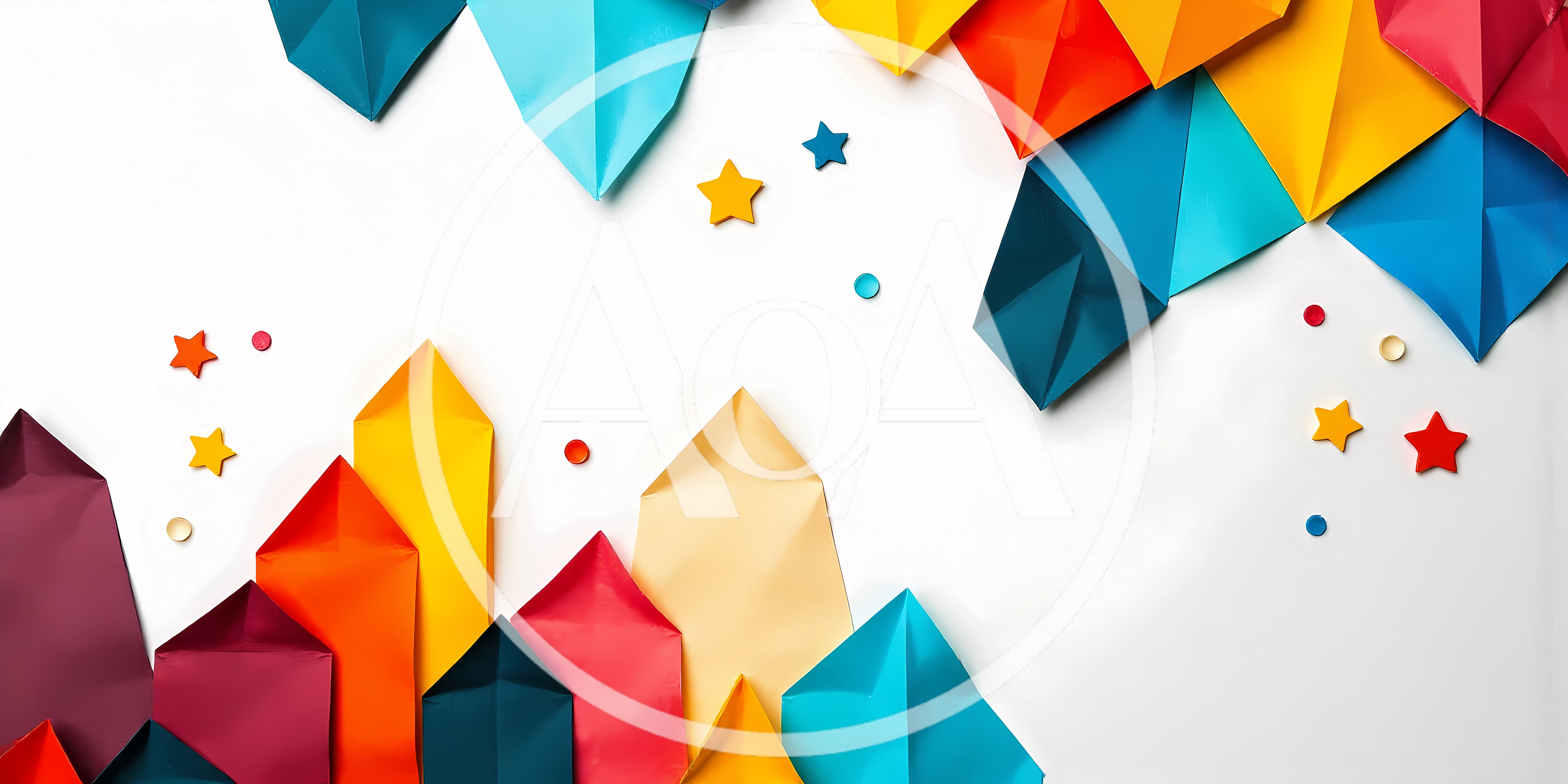 Colorful Paper Origami Shapes On White Background
