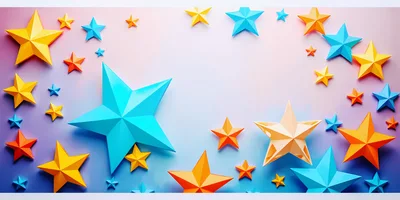 Colorful Paper Stars Floating on Gradient Background