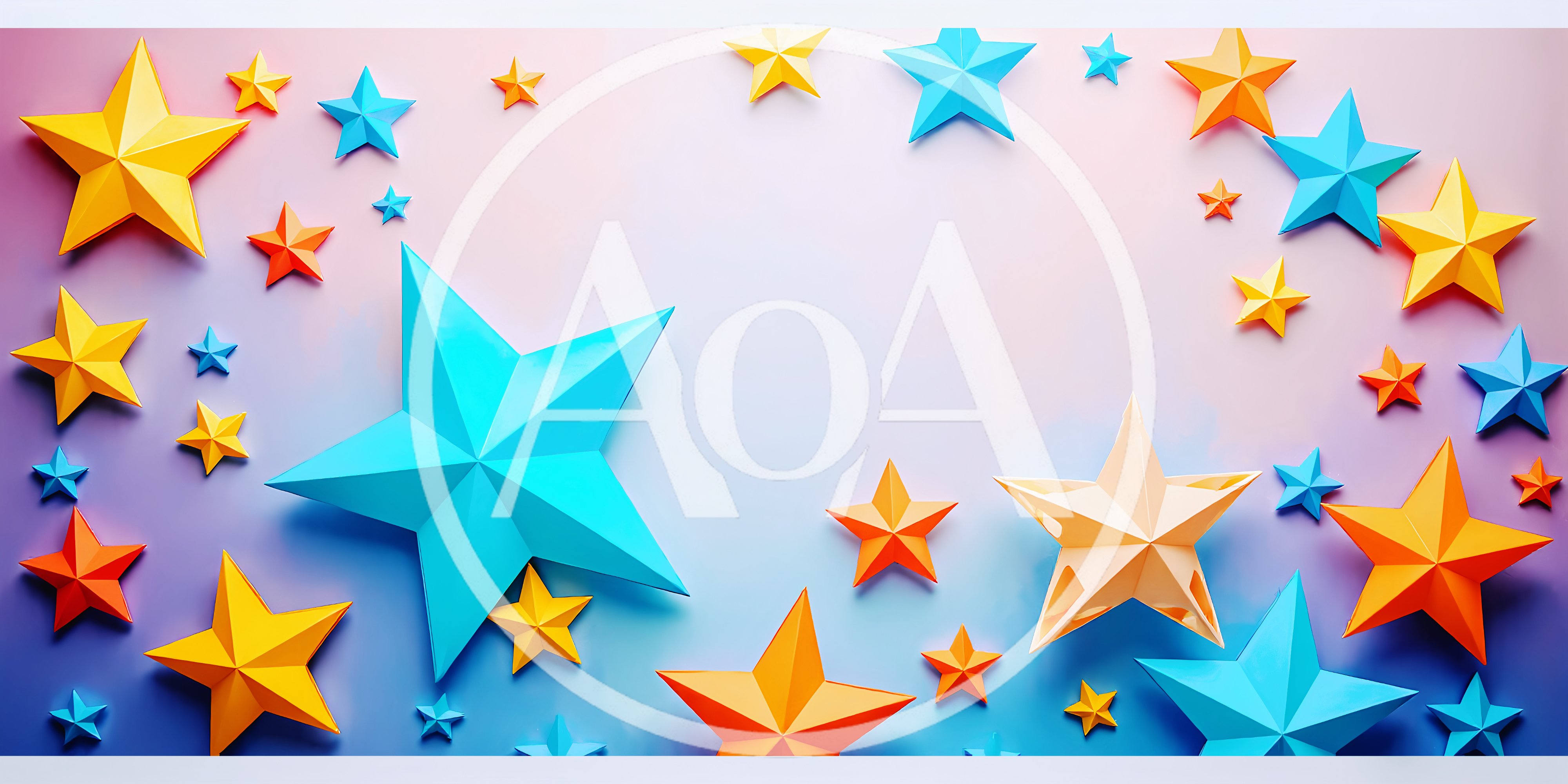 Colorful Paper Stars Floating on Gradient Background