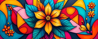 Abstract Floral Stained Glass Art Illustration