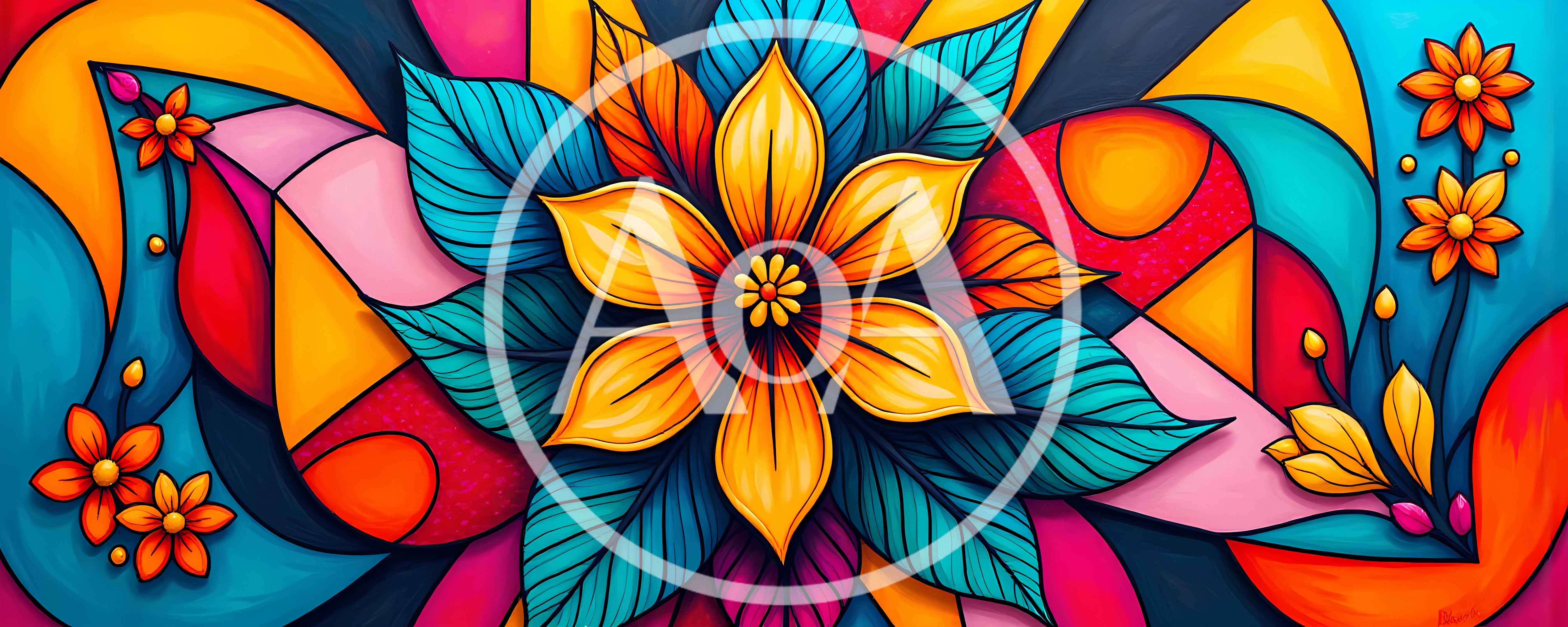 Abstract Floral Stained Glass Art Illustration