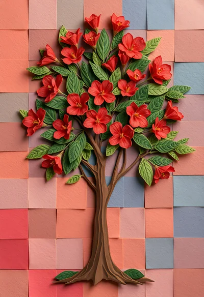 Paper Craft Tree With Red Flowers