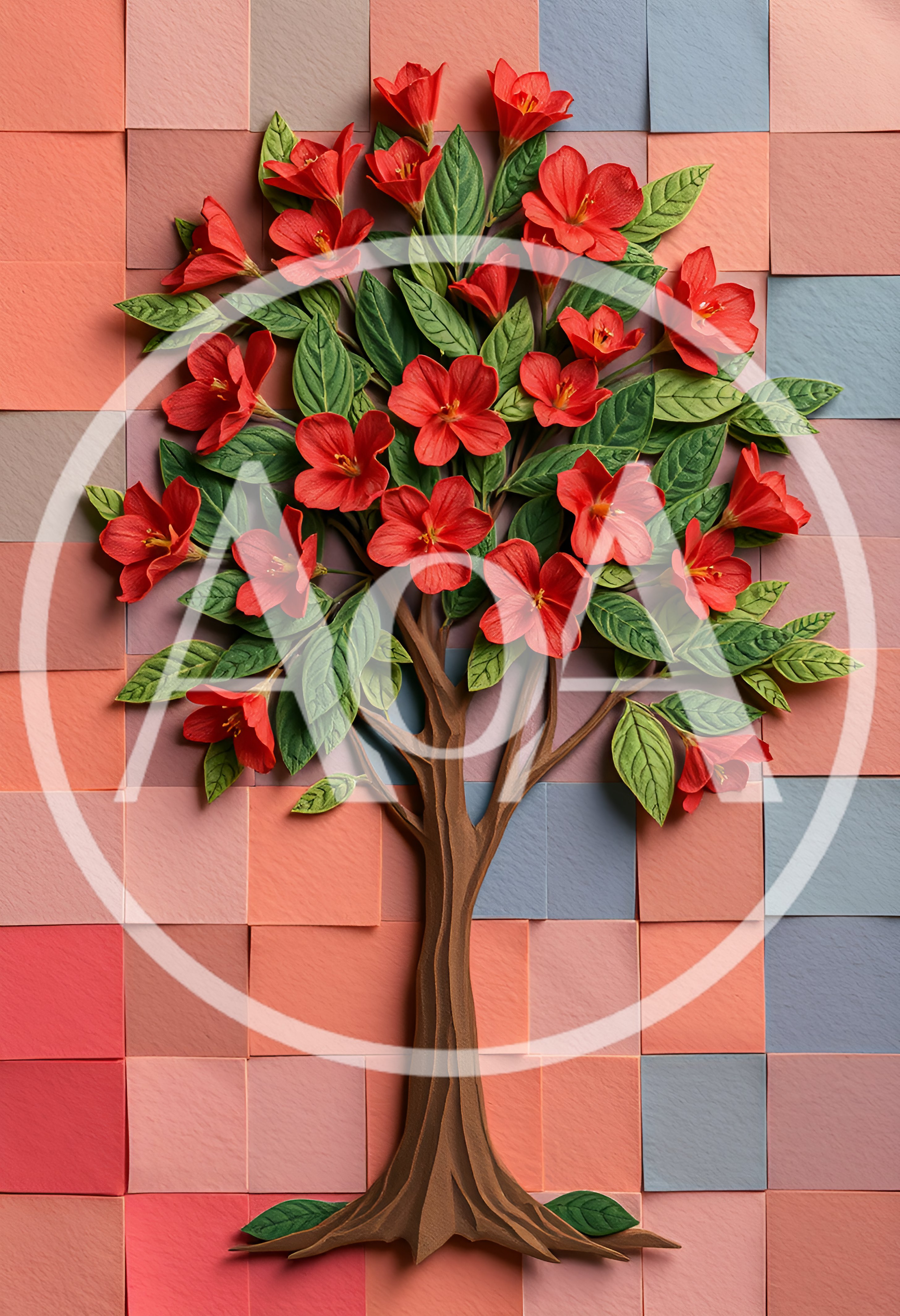 Paper Craft Tree With Red Flowers
