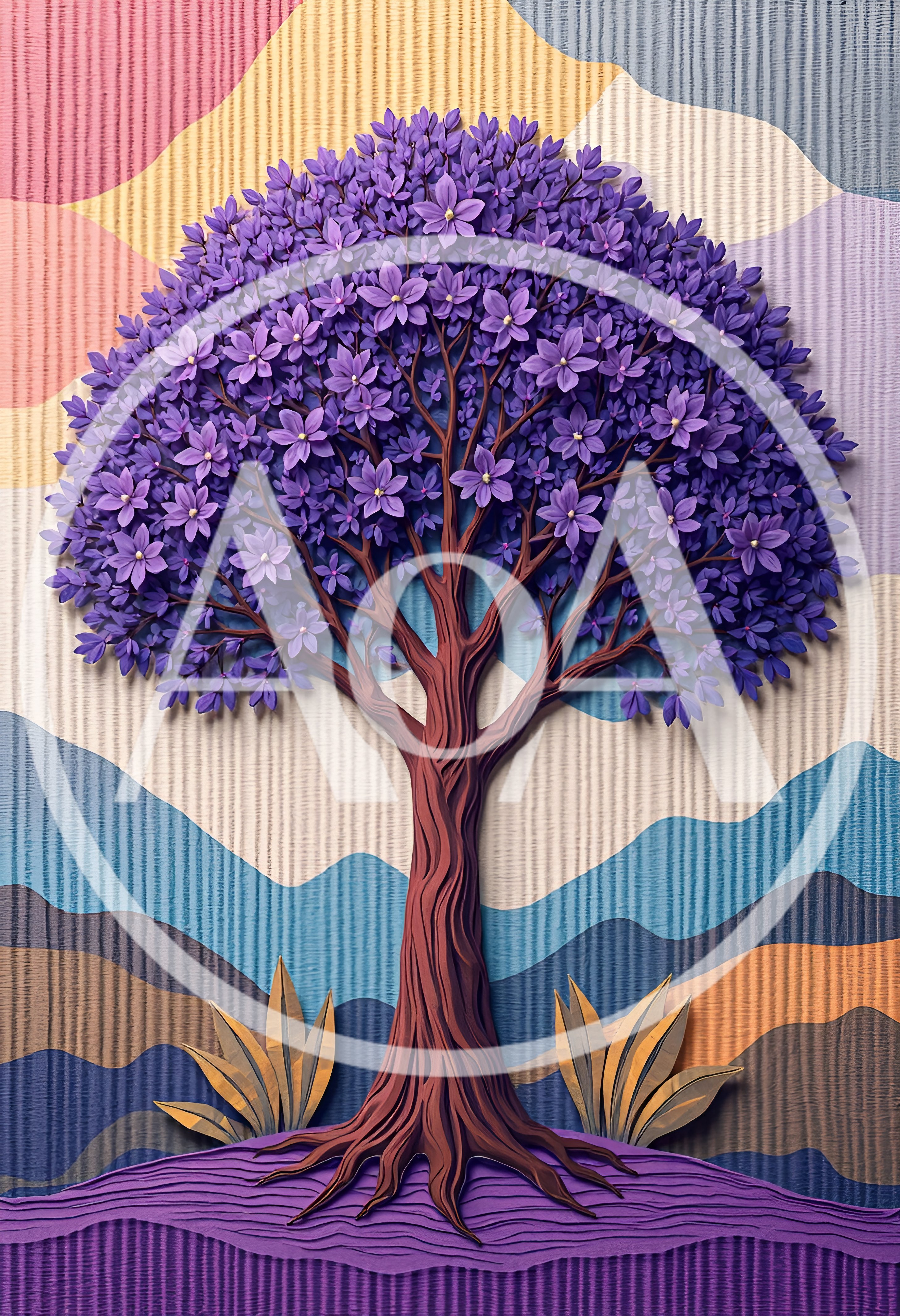 Paper Cutout Style Illustration Of A Purple Tree