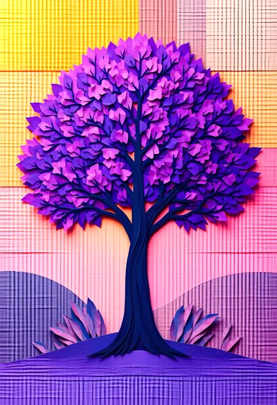 Paper Craft Tree Illustration With Purple Foliage