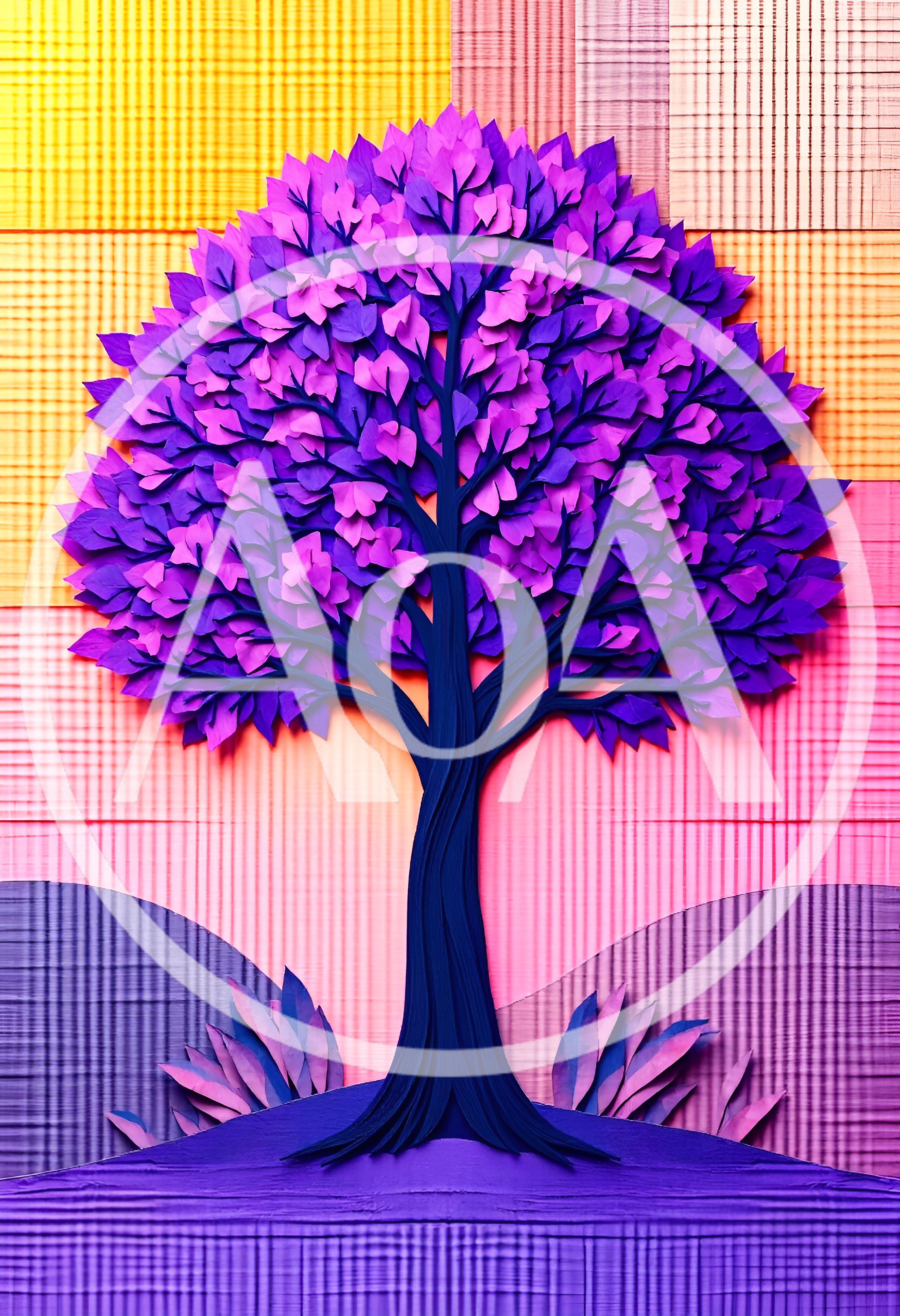 Paper Craft Tree Illustration With Purple Foliage