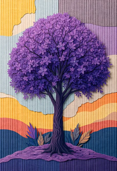 Paper Cutout Style Illustration Of A Purple Tree