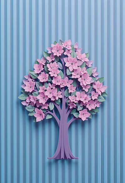 Paper Craft Cherry Blossom Tree Illustration
