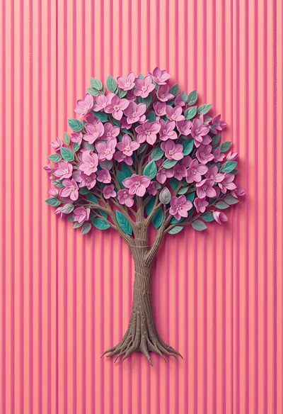 Paper Craft Cherry Blossom Tree On Pink Background