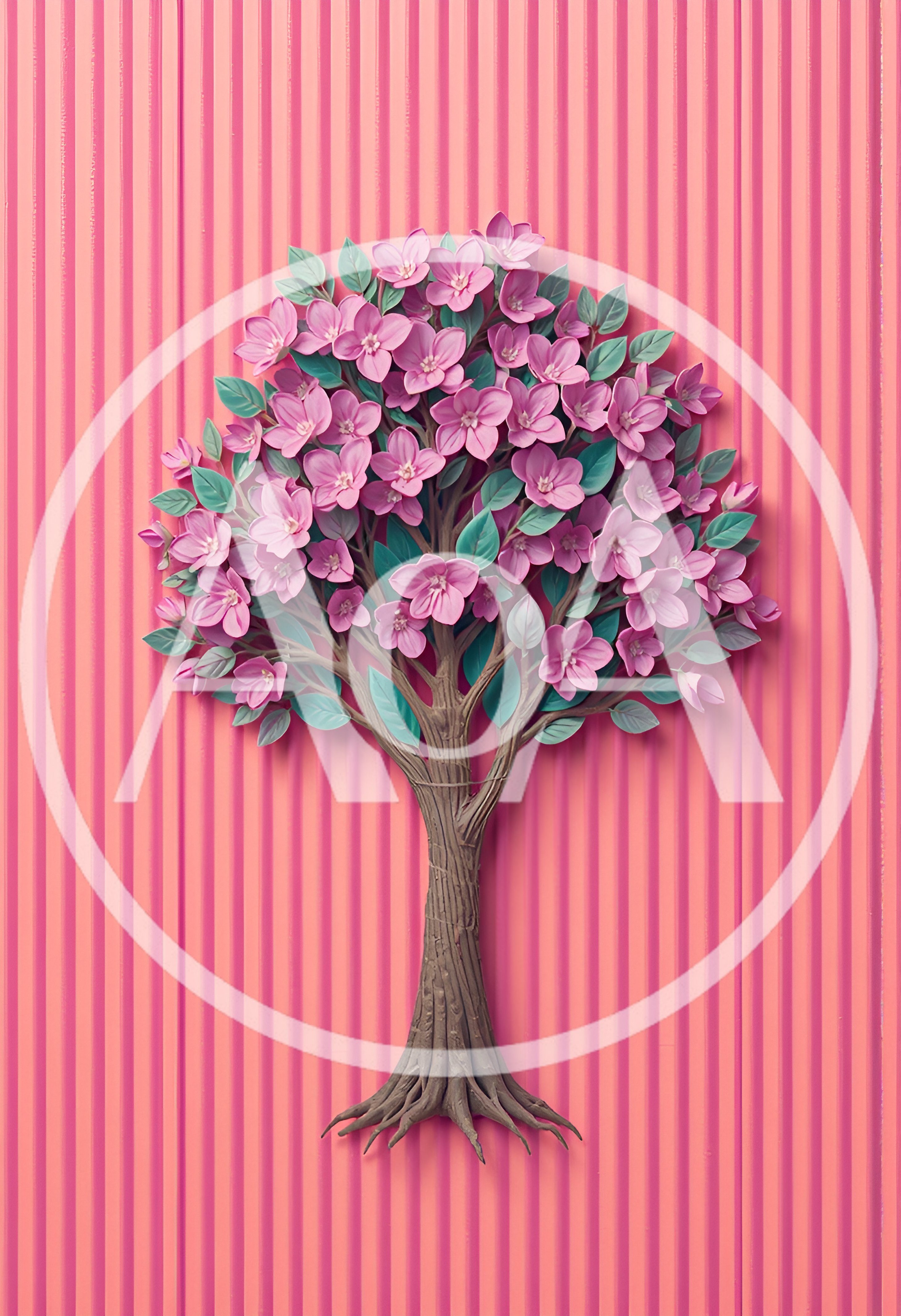 Paper Craft Cherry Blossom Tree On Pink Background