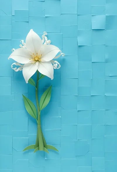 Paper Lily Flower On Blue Tiled Background