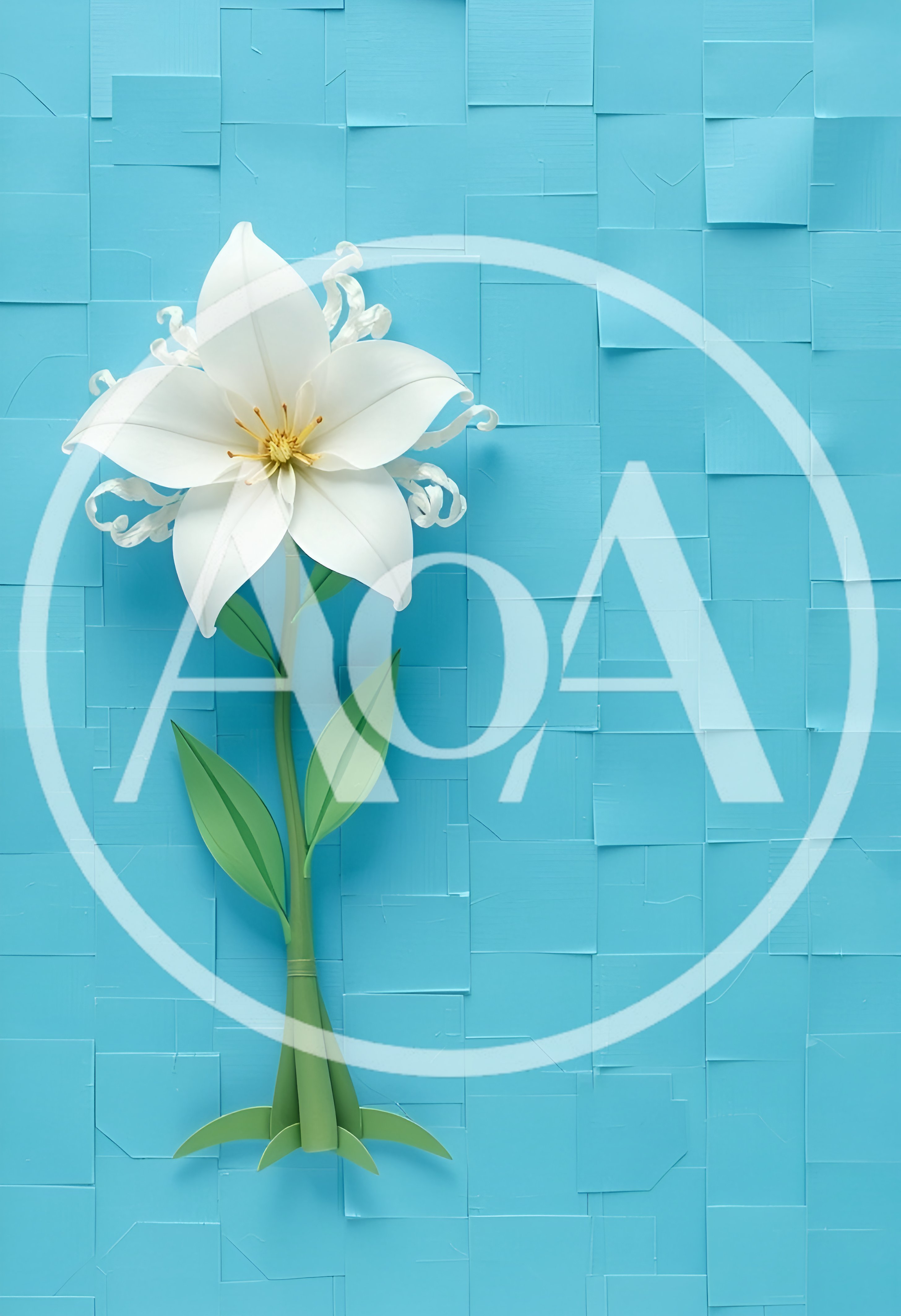 Paper Lily Flower On Blue Tiled Background