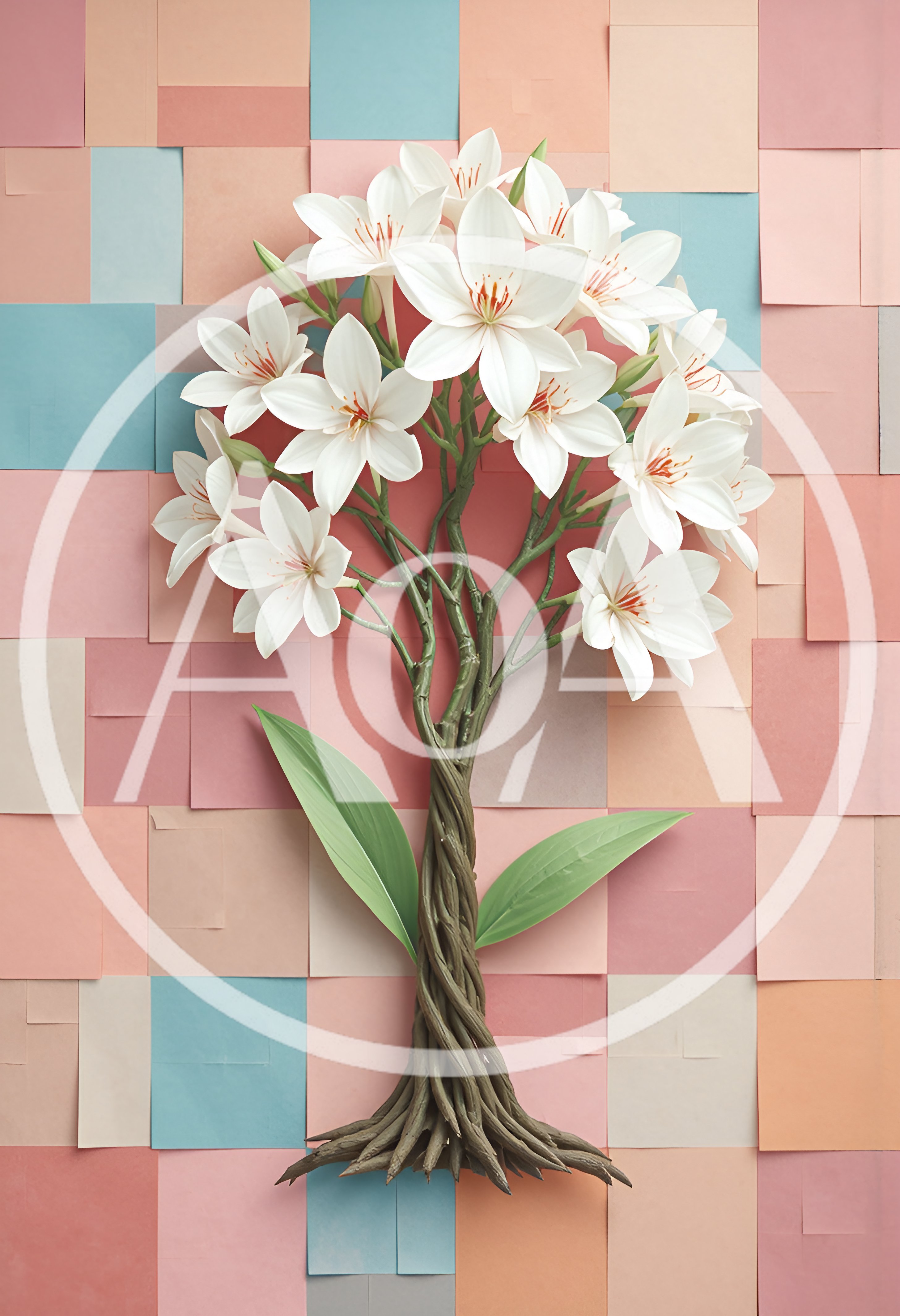 Stylized White Lily Tree On Pastel Paper Background