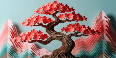 Paper Craft Bonsai Tree With Cherry Blossoms