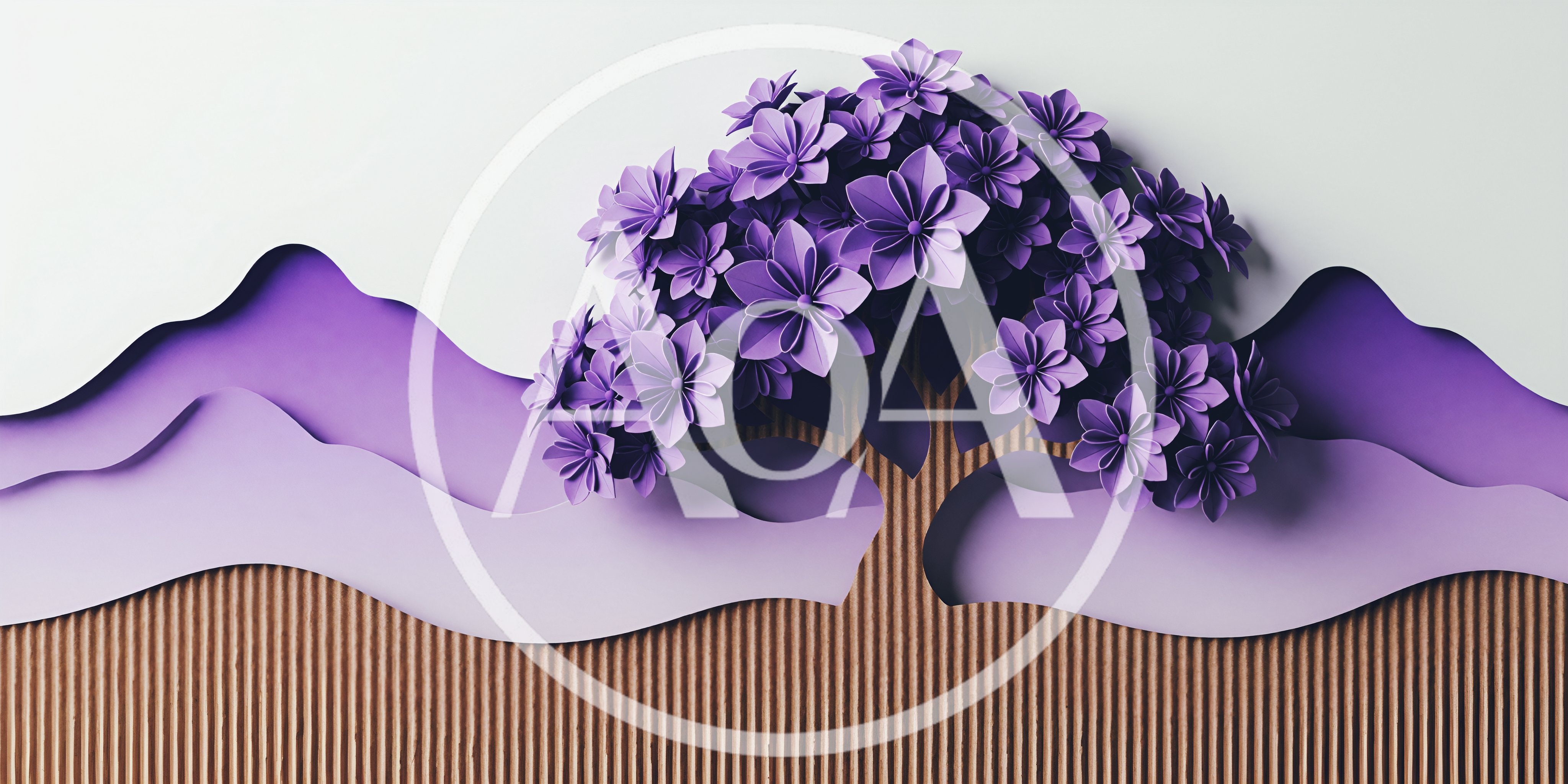 Paper Craft Tree With Purple Flowers And Mountains