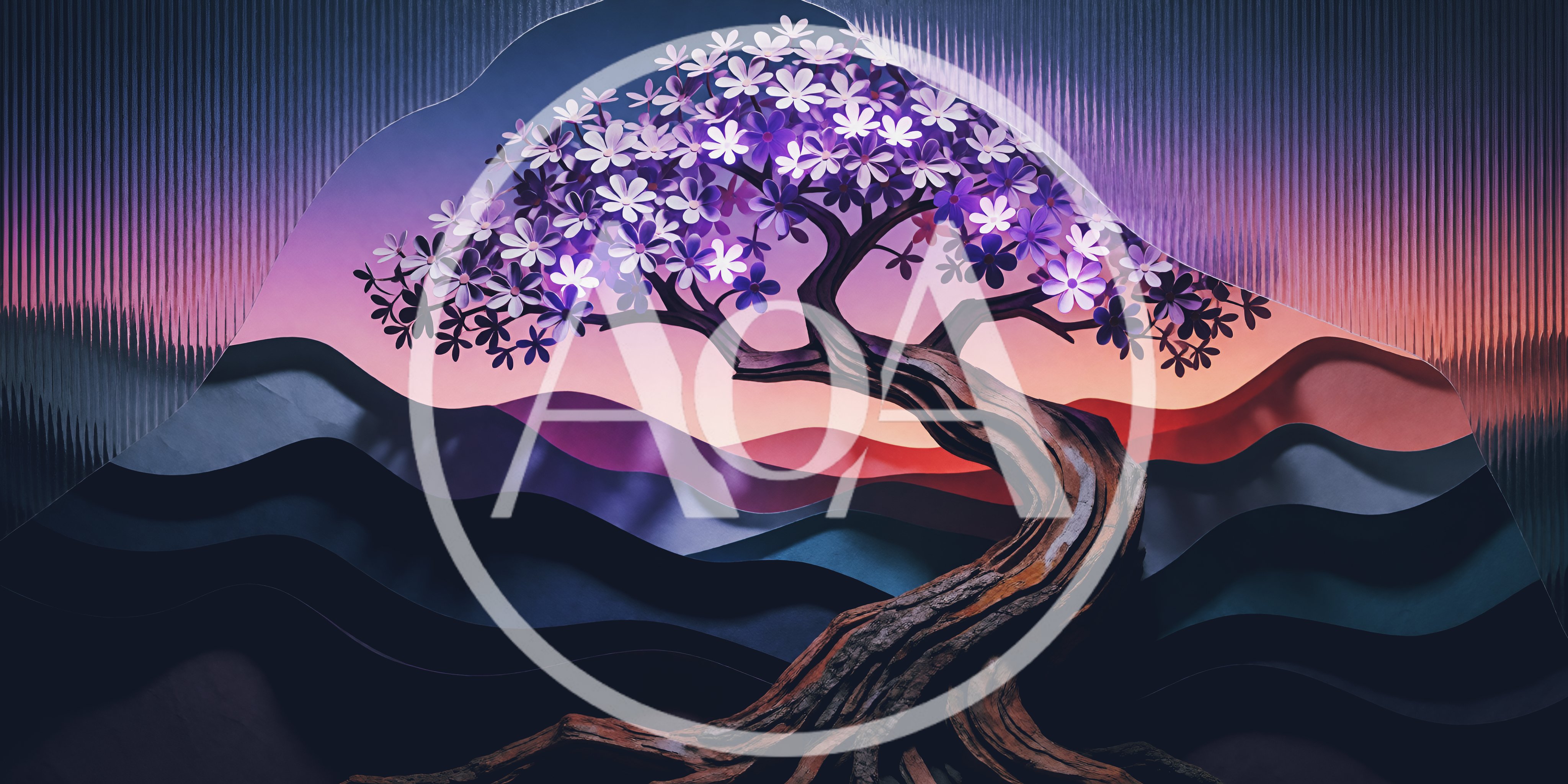 Stylized Paper Cutout Bonsai Tree Landscape