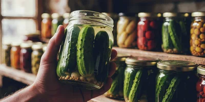 Hand Holding A Jar Of Homemade Pickles