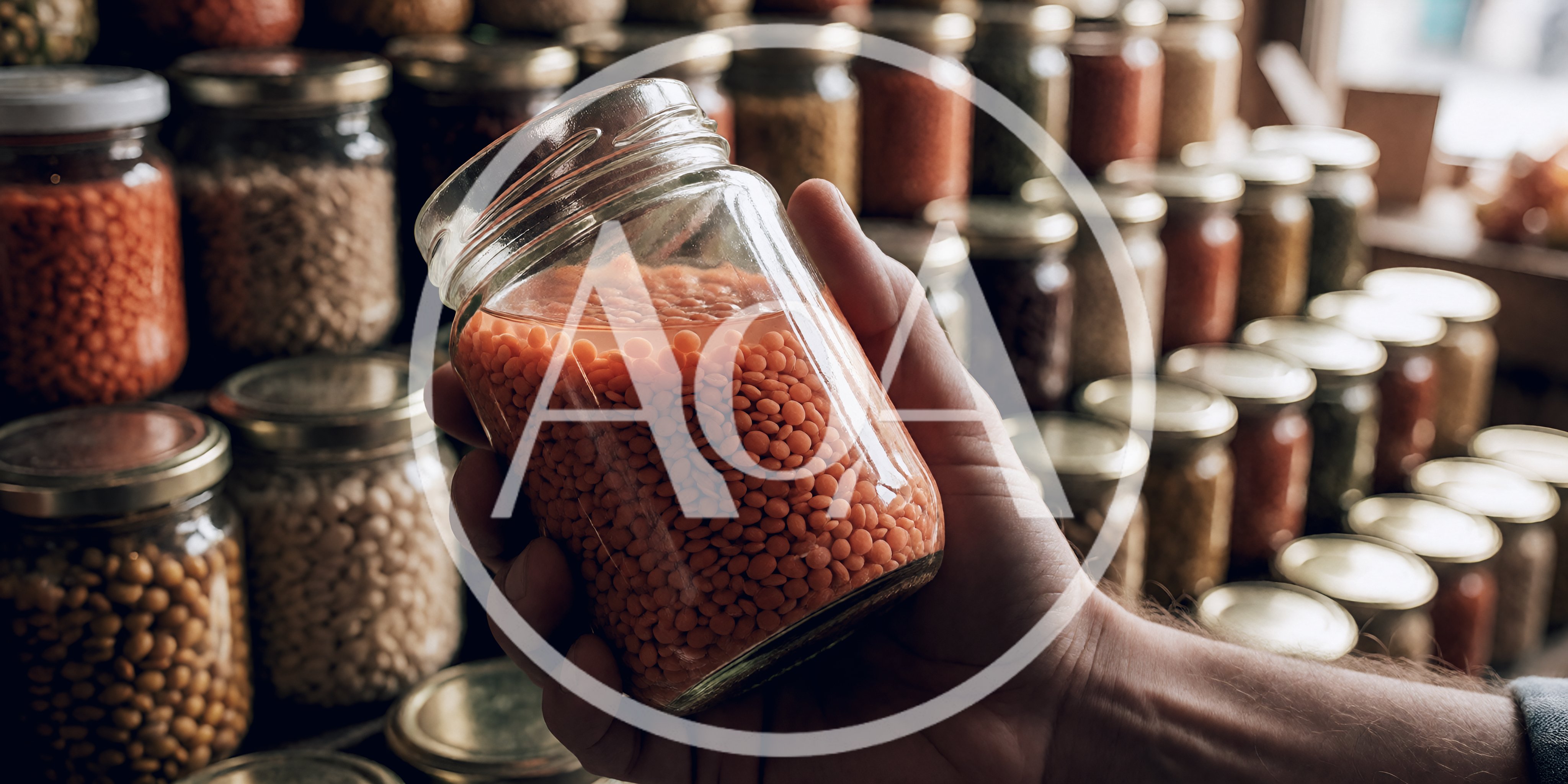Hand Holding A Glass Jar Of Red Lentils