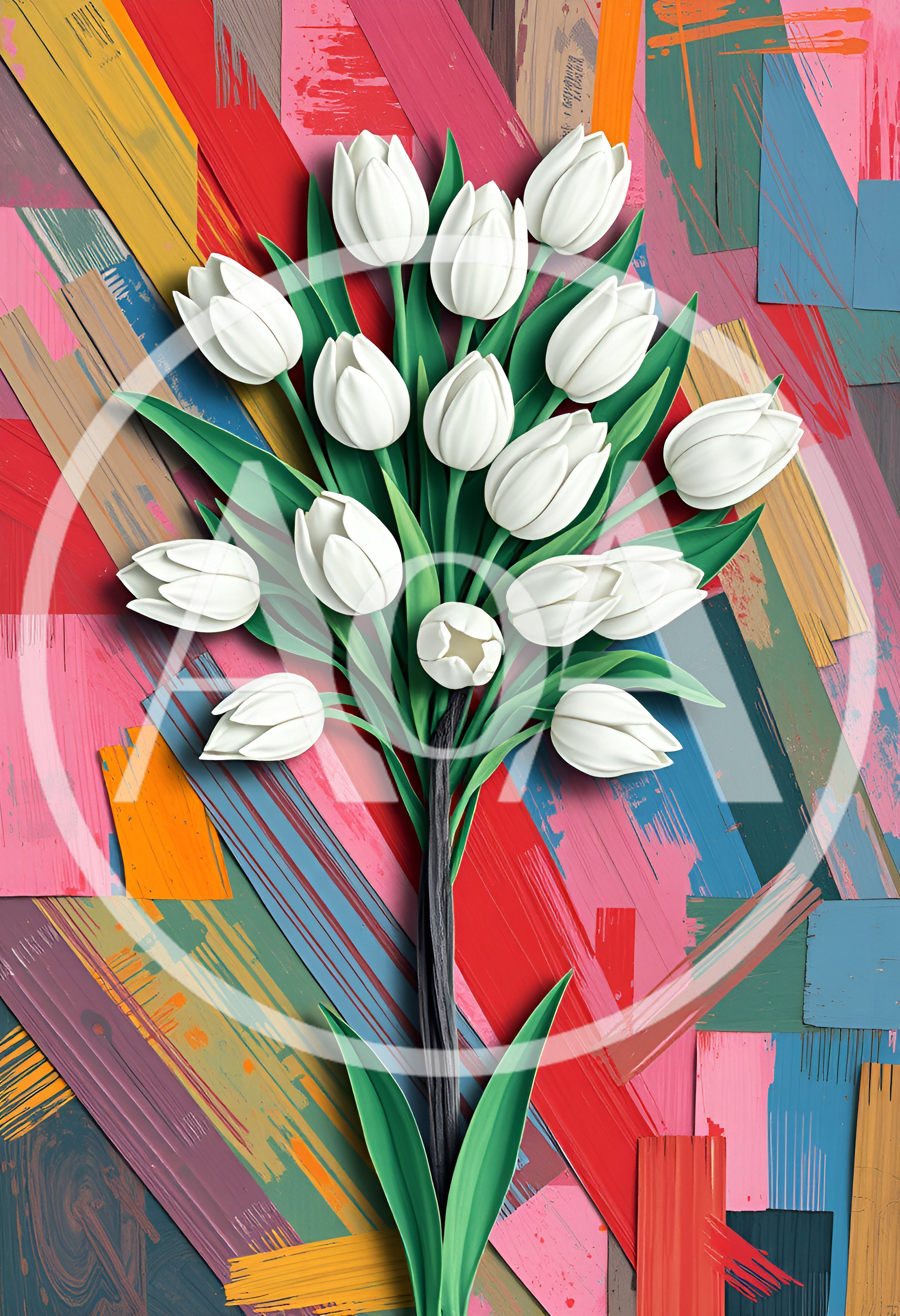 White Tulip Bouquet On Abstract Painted Background