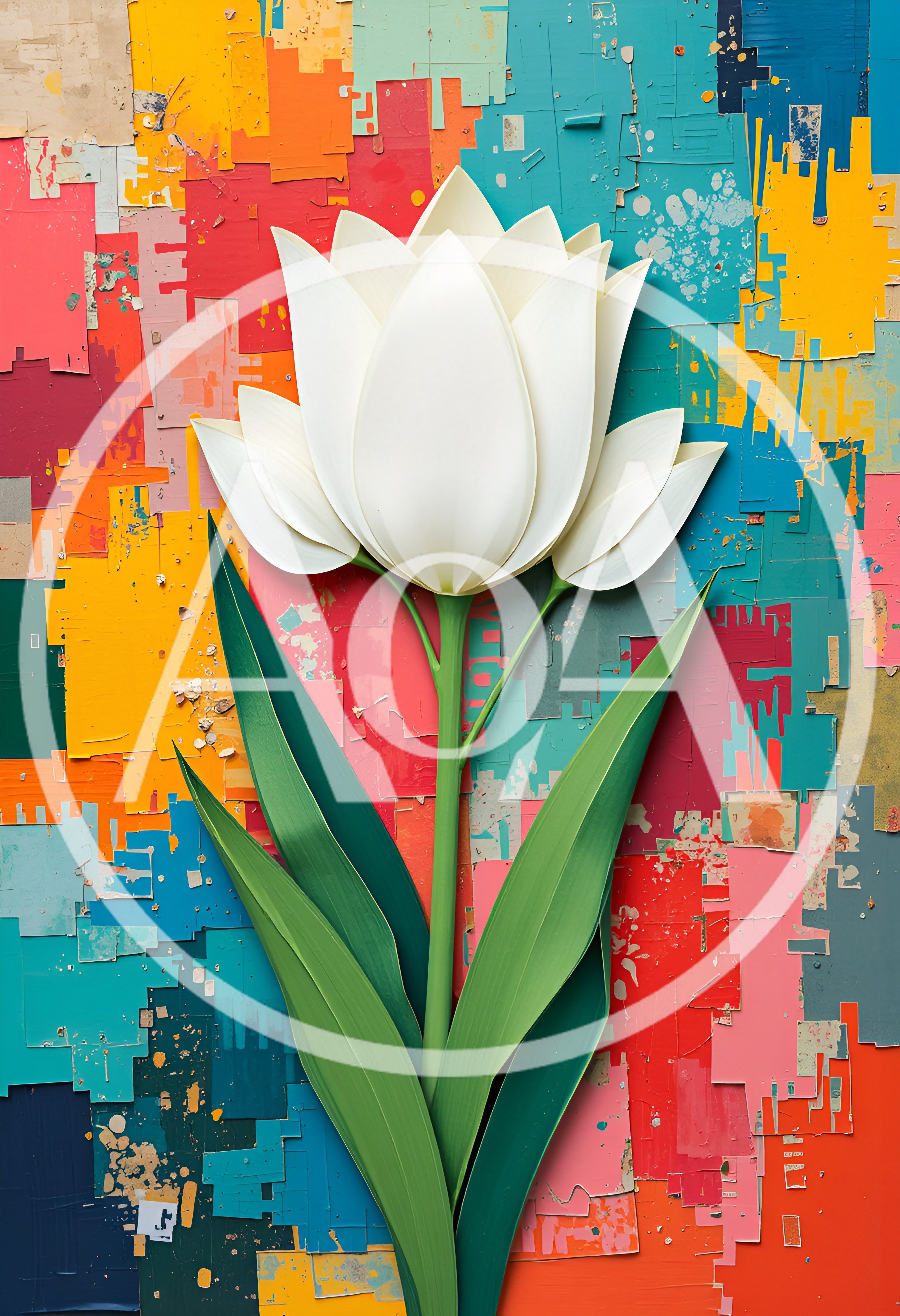 Paper Craft White Tulip On Abstract Colorful Background