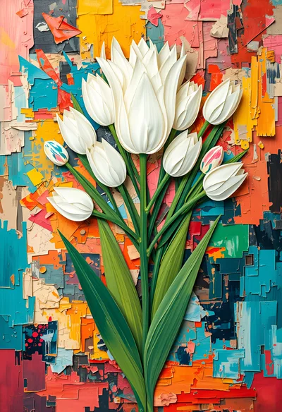 White Tulip Bouquet On Abstract Painted Background