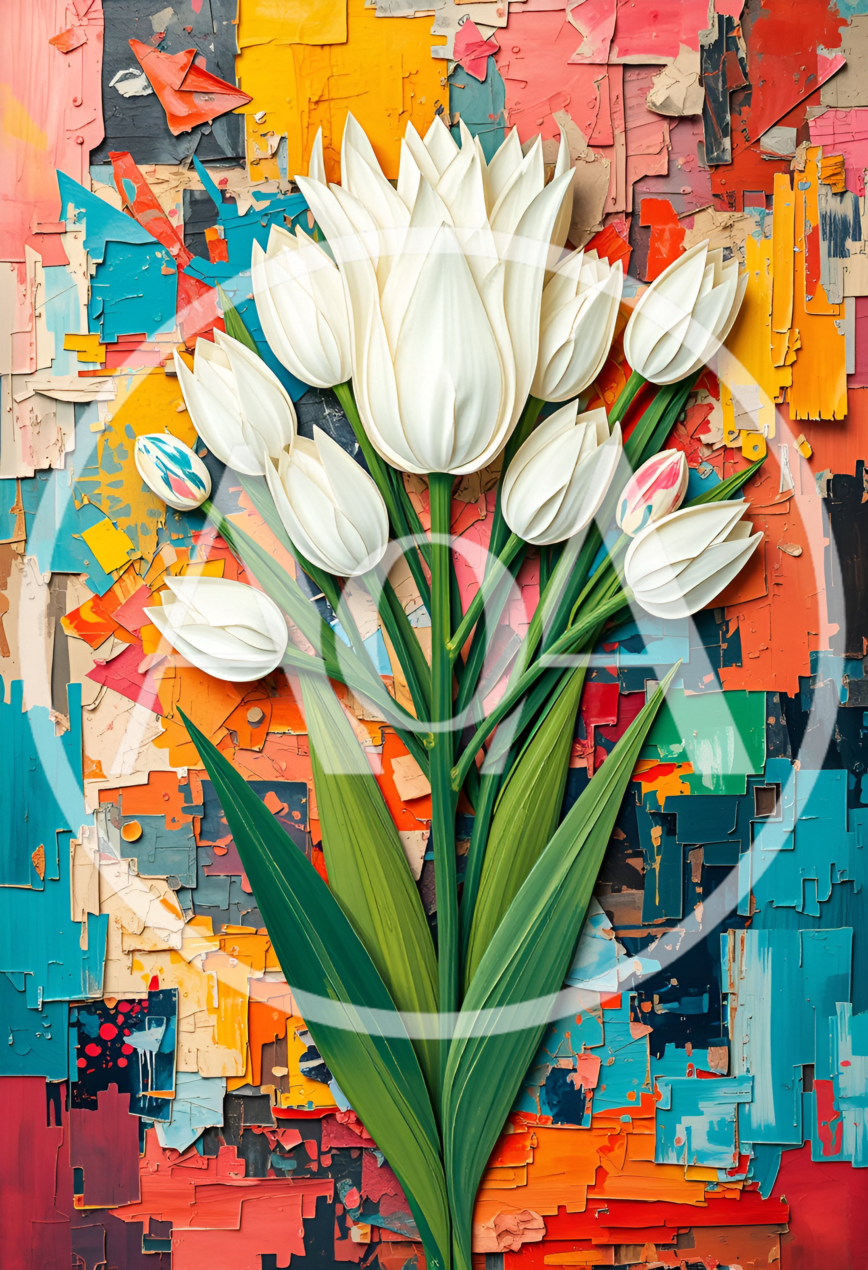 White Tulip Bouquet On Abstract Painted Background