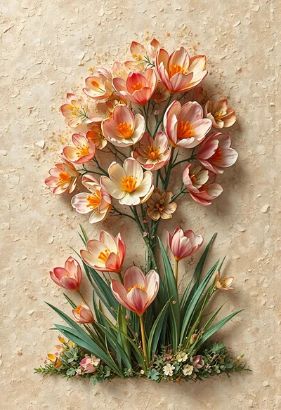 Floral Arrangement Of Pink Crocus Flowers