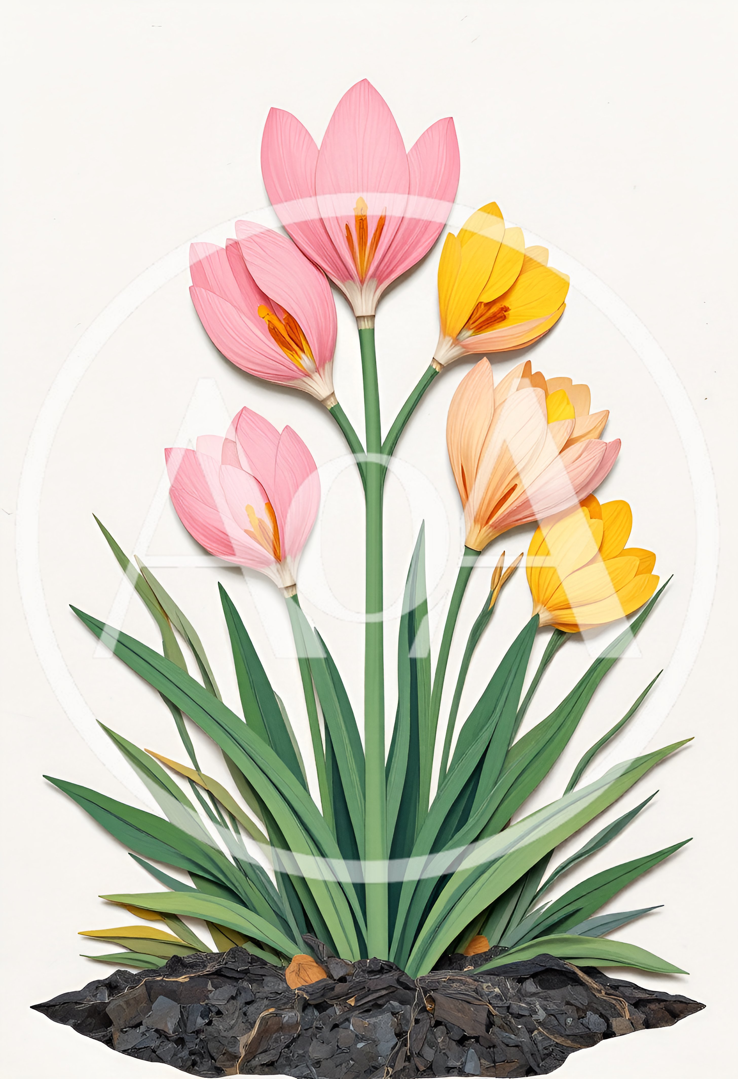 Paper Cutout Style Illustration Of Colorful Crocus Flowers