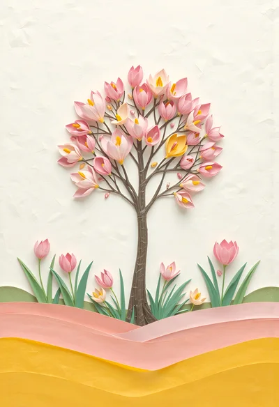 Paper Craft Tree With Pink Flowers