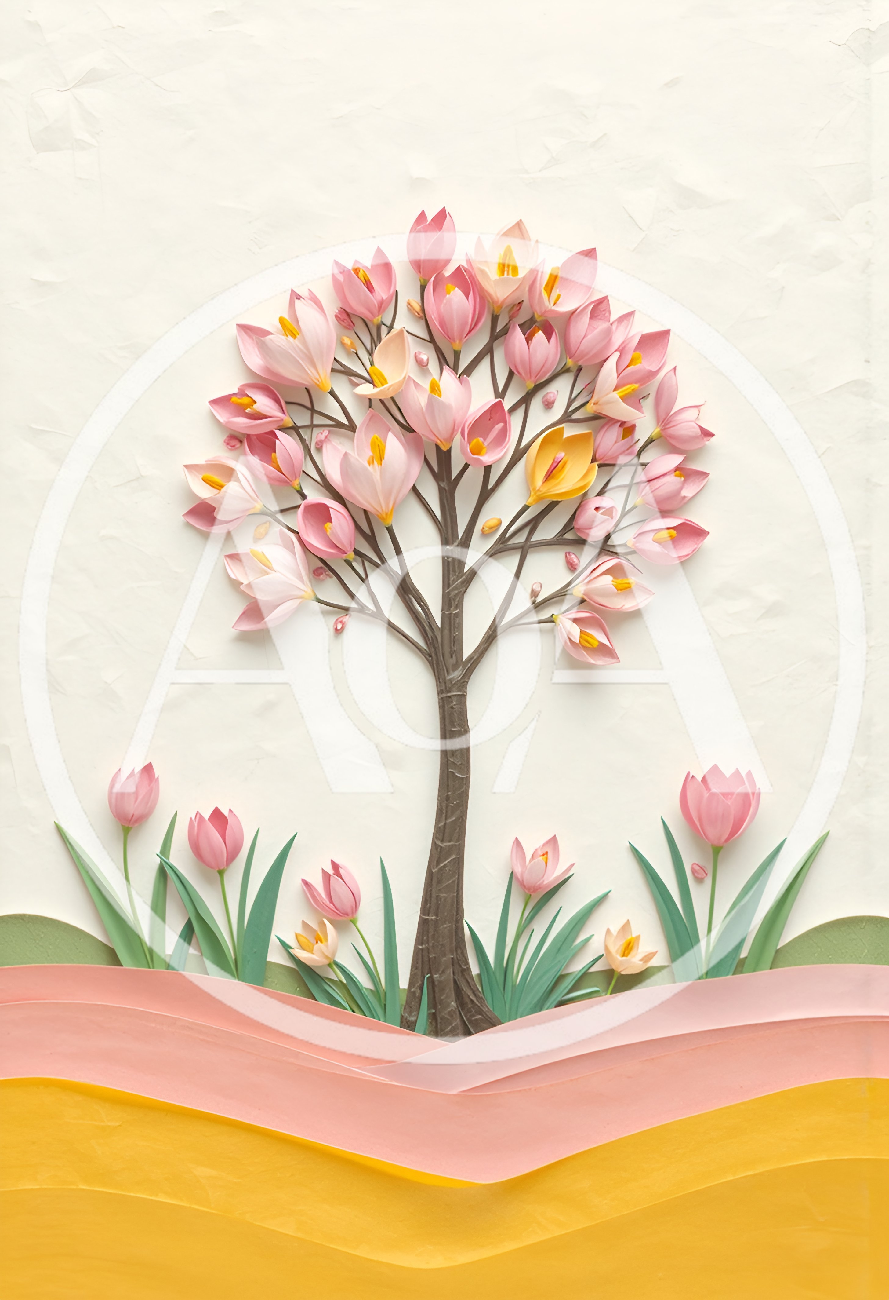 Paper Craft Tree With Pink Flowers