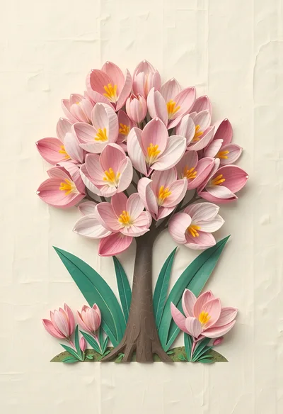 Paper Craft Tree With Pink Flowers