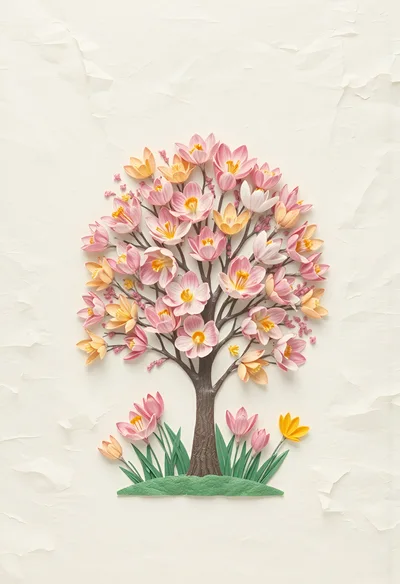 Paper Craft Tree With Pink And Yellow Flowers