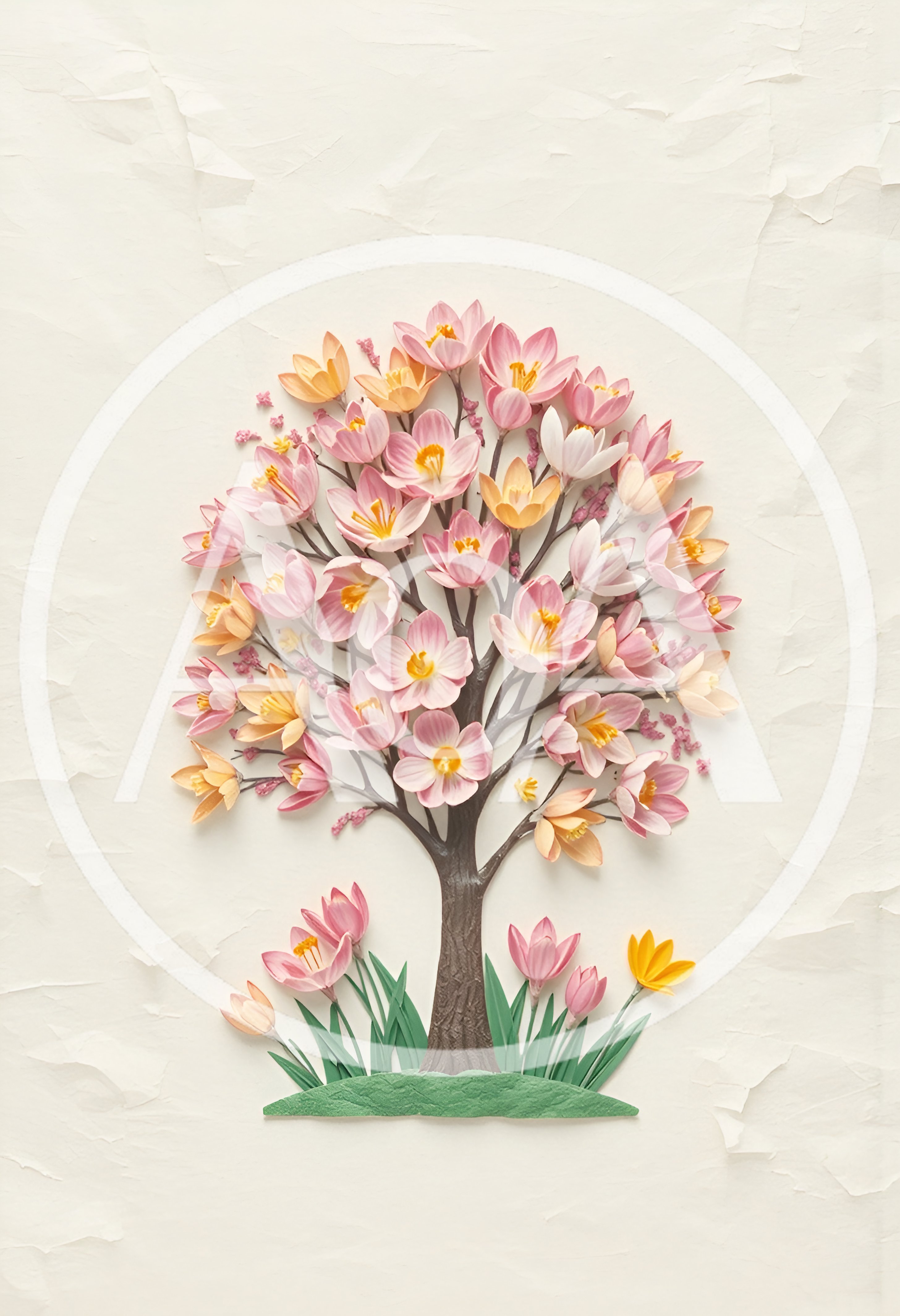Paper Craft Tree With Pink And Yellow Flowers