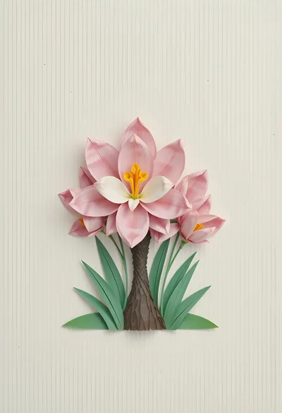 Paper Craft Pink Flower Arrangement On Textured Background
