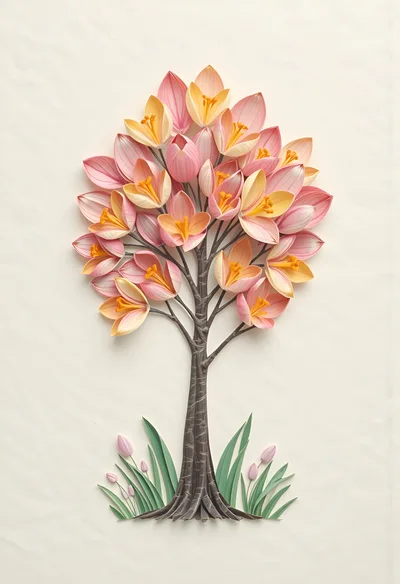 Paper Craft Tree With Pink And Yellow Flowers