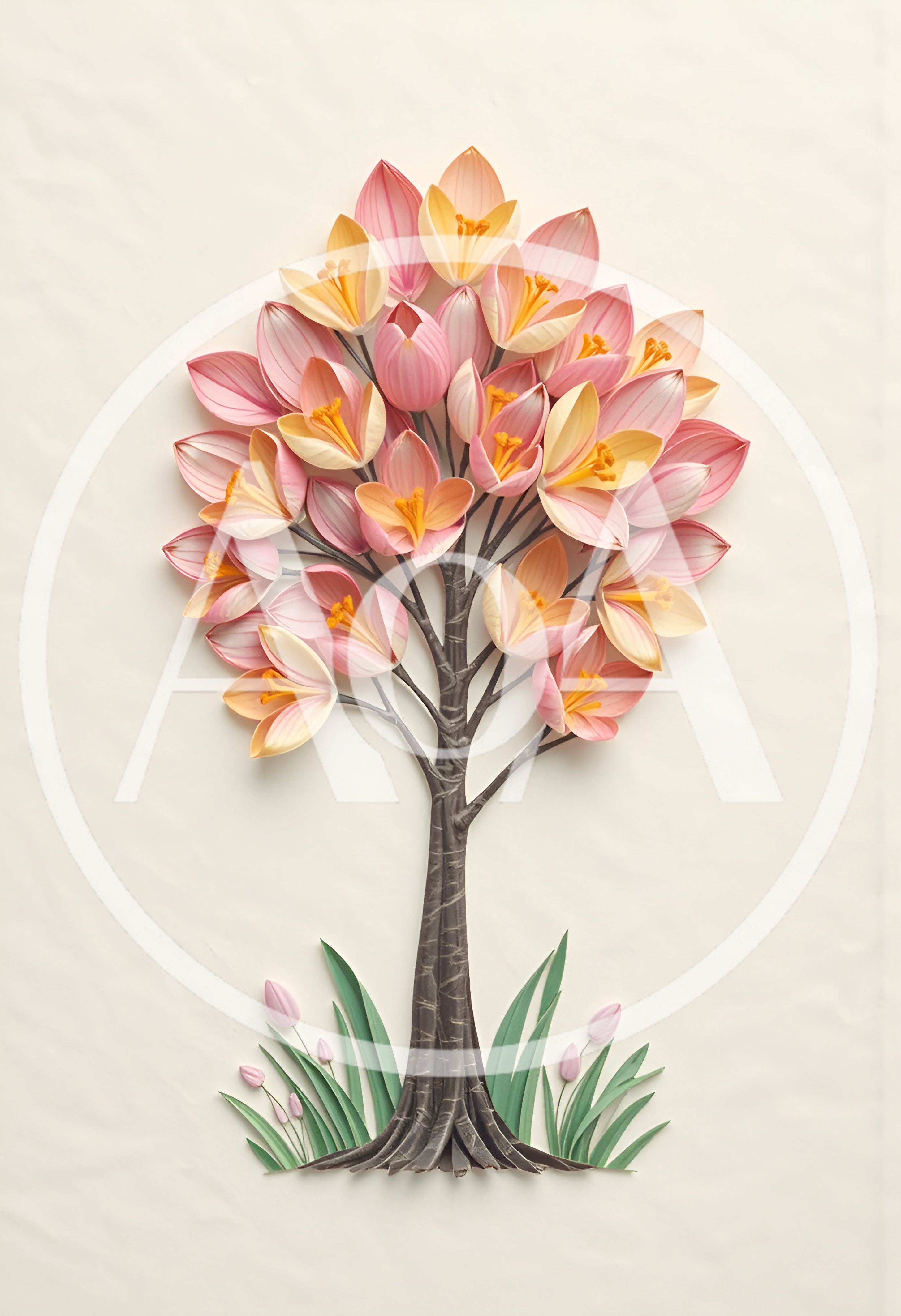 Paper Craft Tree With Pink And Yellow Flowers