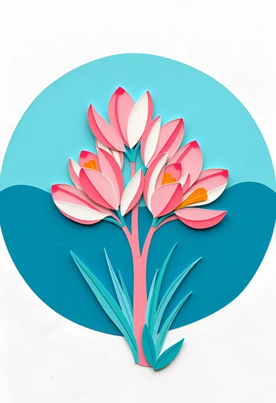 Paper Cutout Style Illustration Of Pink Crocus Flowers