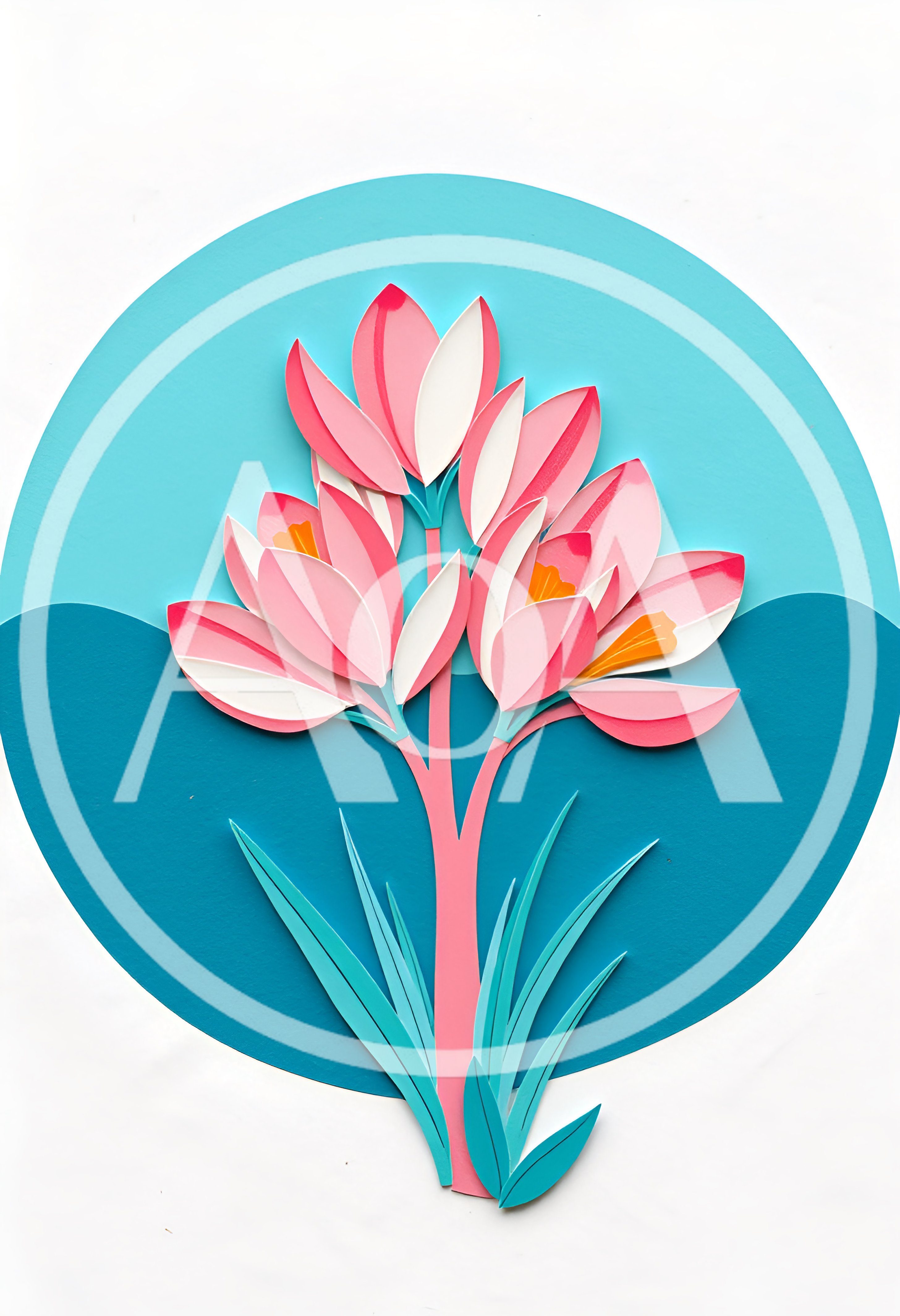 Paper Cutout Style Illustration Of Pink Crocus Flowers