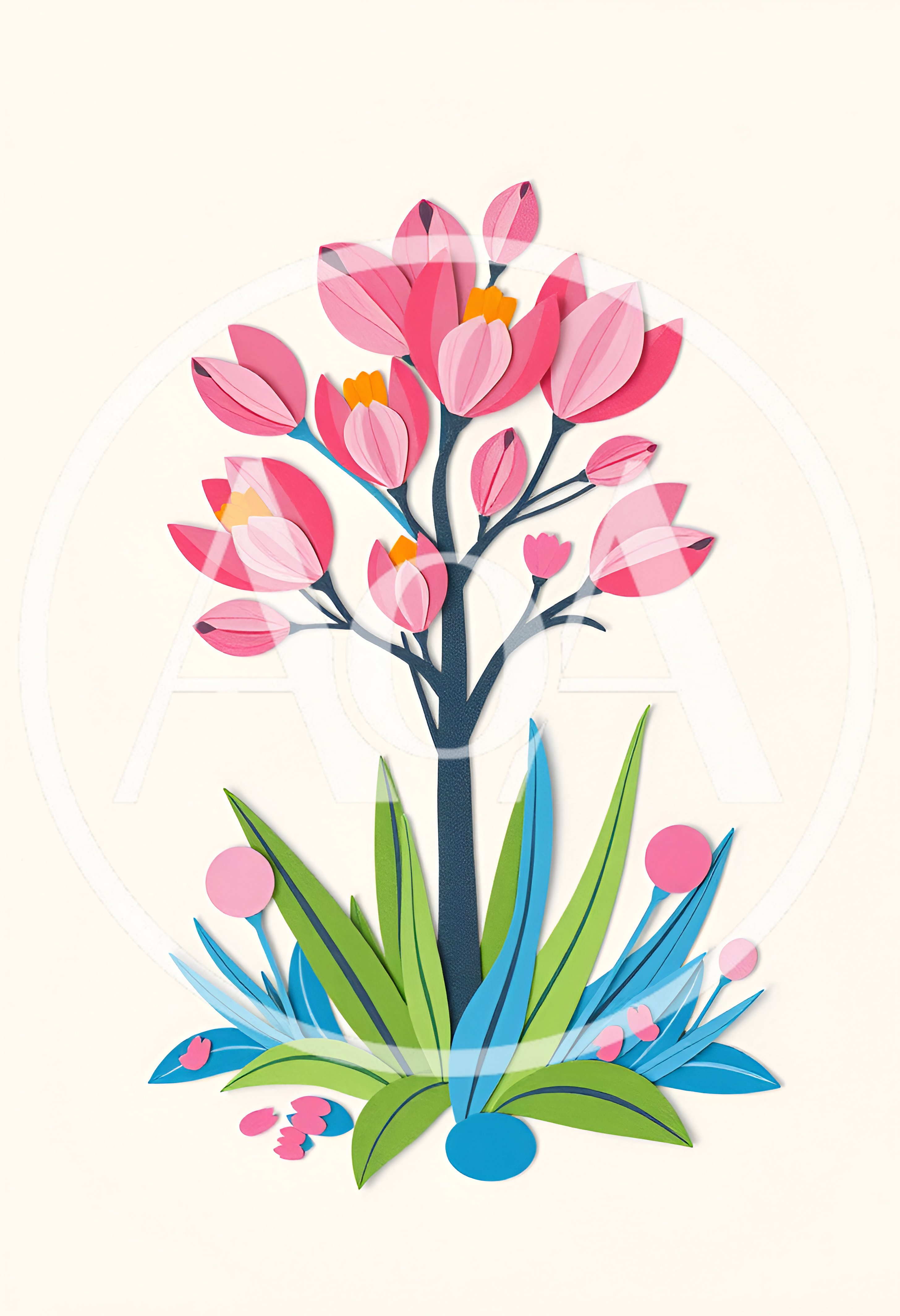 Paper Cutout Illustration Of A Pink Flowering Tree