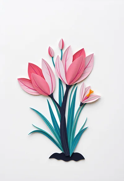 Paper Craft Crocus Flowers On White Background