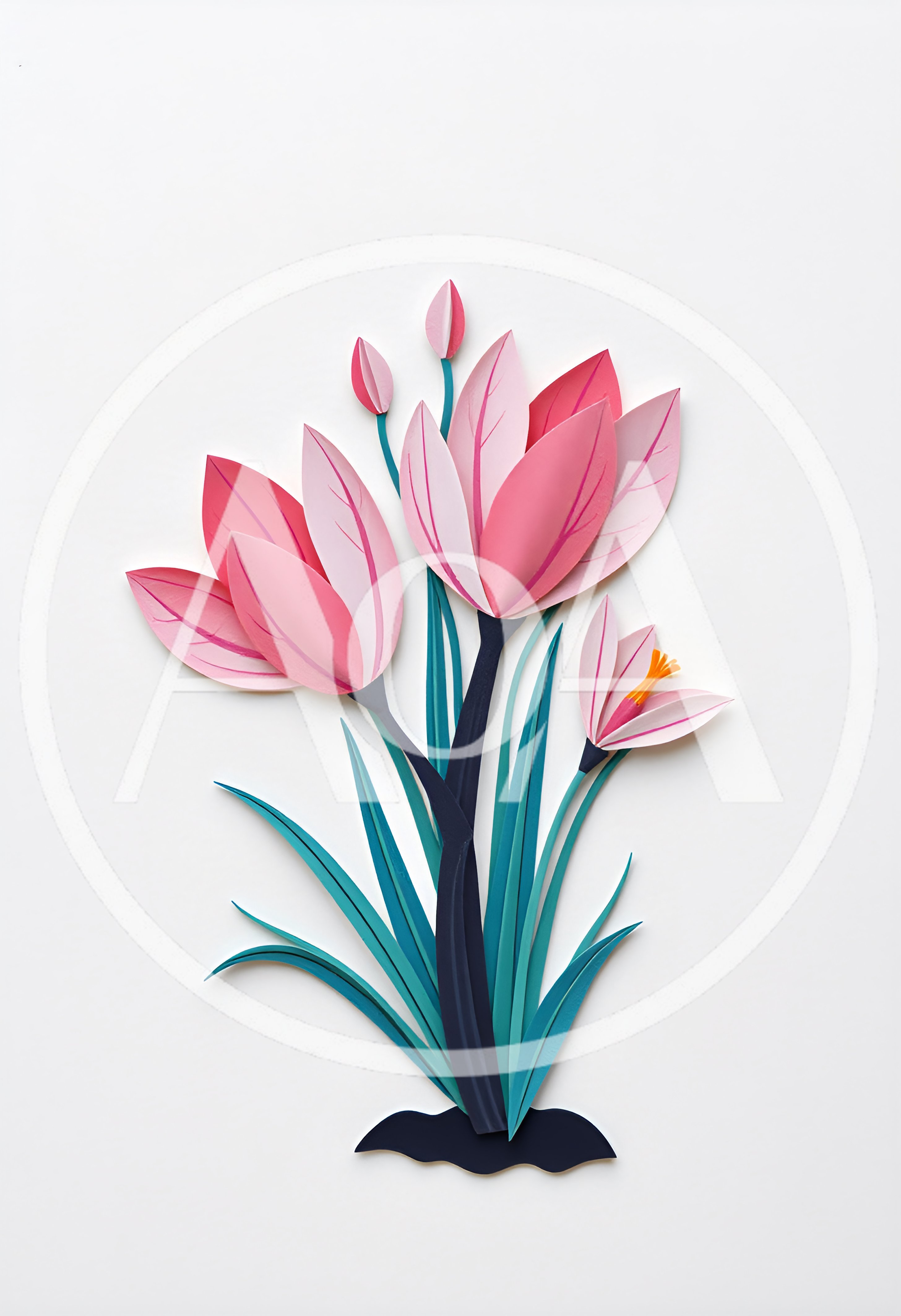 Paper Craft Crocus Flowers On White Background